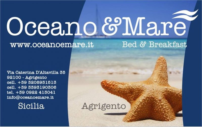 Bed and Breakfast Oceano&Mare a pochi passi dalle spiagge dorate e sabbiose di Agrigento e vicinissimo alla Valle dei Templi